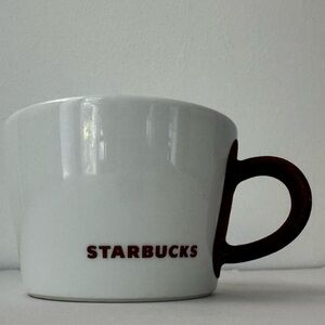 Starbucks 2010 White Coffee Mug Brown Suede Velvet Handle Kahla Germany.